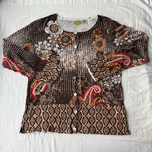 Bohemian Floral Brown Y2K Paisley Artsy Cardigan